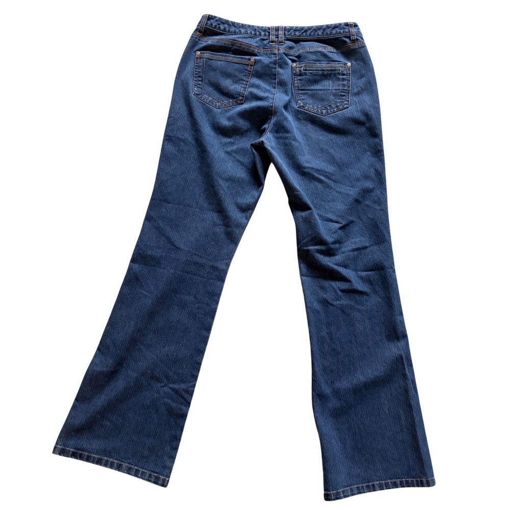 French Cuff Wide Leg Jeans Womens Size 12 Blue Stretch Denim Dark Wash Trousers - Picture 2 of 10
